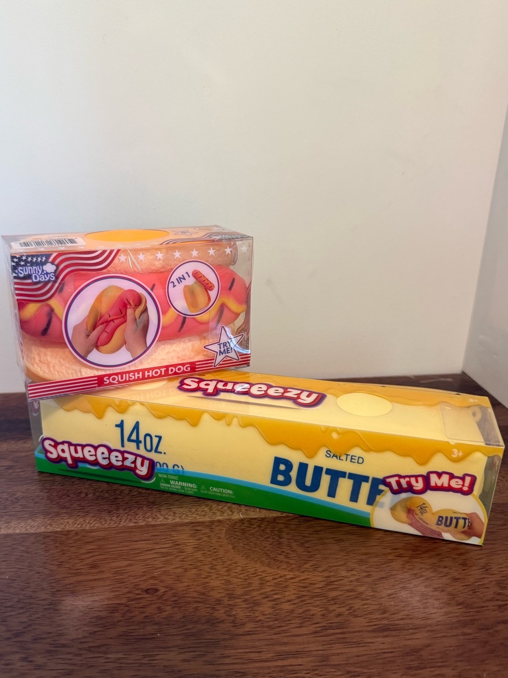Squeezy Squishy Toy Set - Butter & Hot Dog New in Box